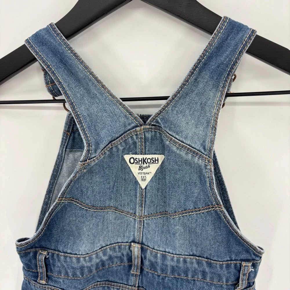OshKosh B'gosh Denim Overall Dress Kids 3T Blue Distressed Hickory Stripe Jumper